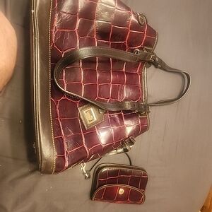 Dooney & Bourke Burgundy Croc-Embossed Crossbody Bag with Coin Purse